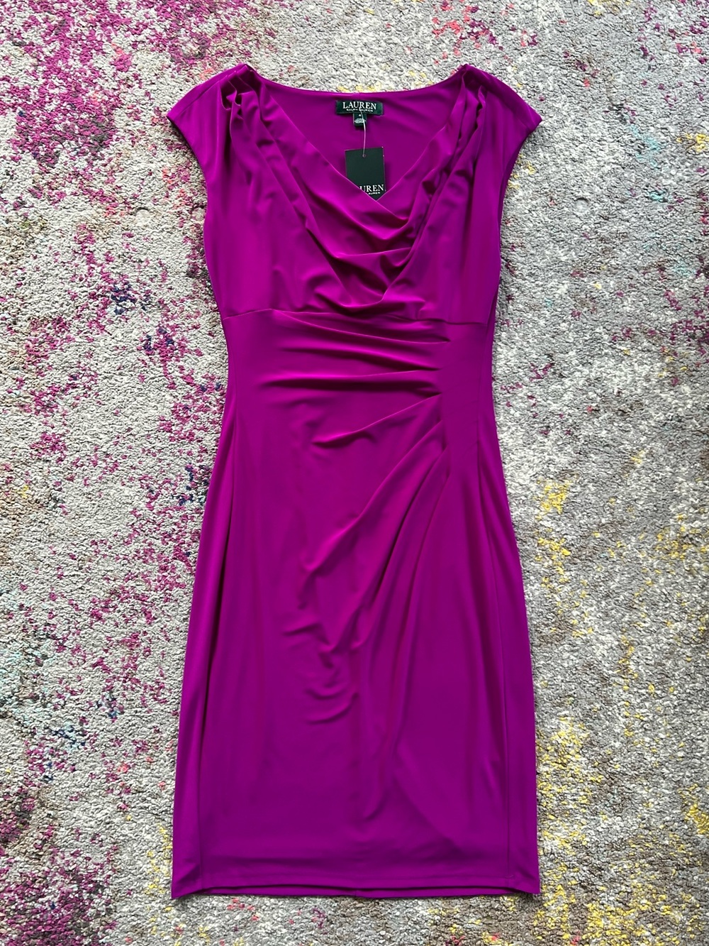Ralph Lauren Magenta Cowl-Neck Midi Dress